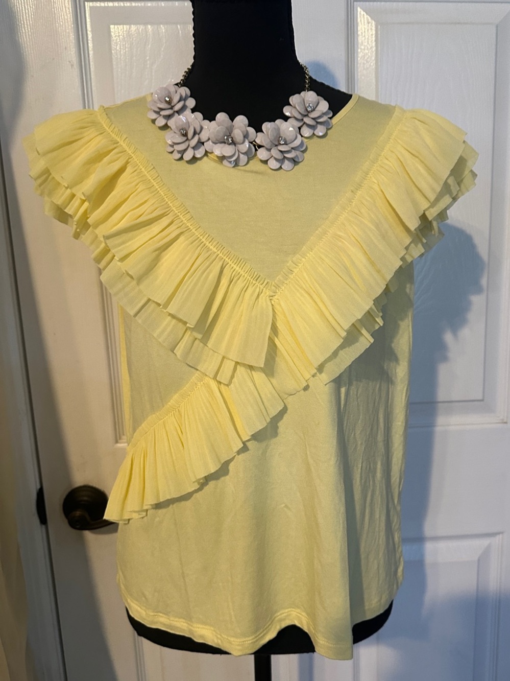 Marc New York Light Yellow Ruffle Sleeveless Top